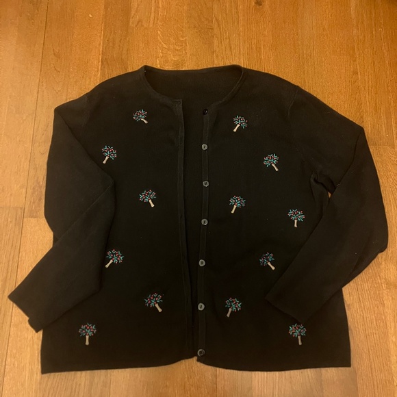 Vintage Black Sweater Set with Holiday Palm Trees - Picture 3 of 10